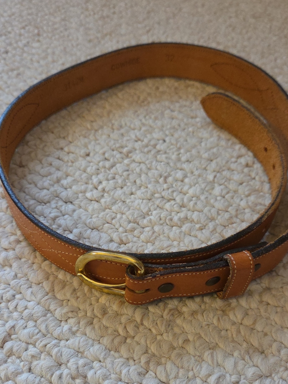Brown Leather Belt with Gold Buckle